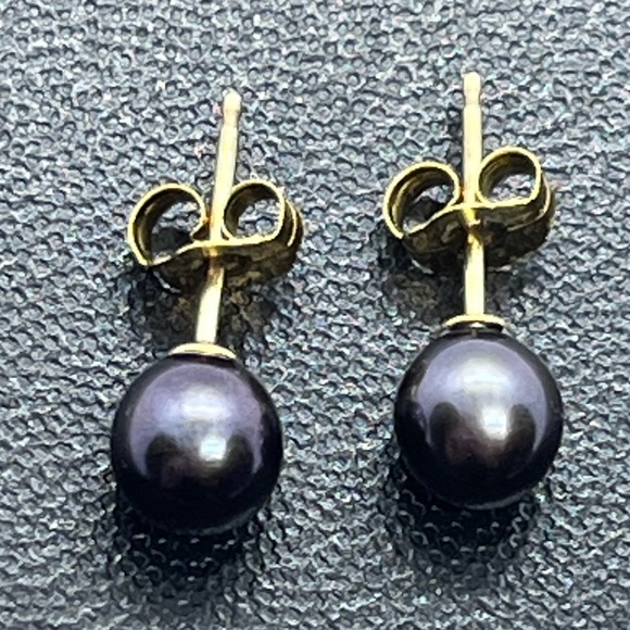 10k yellow gold black grey pearl stud earrings